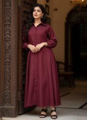 Long Gown Shirt with Trouser Maroon - Image 2