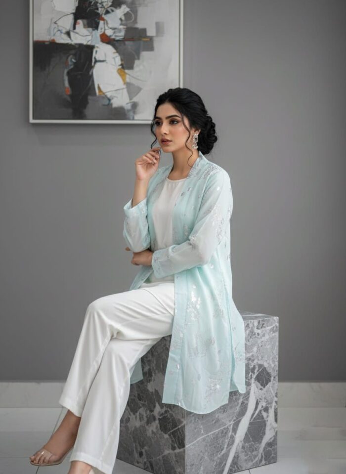 Upper Gown Style Co-Ord Set Sky Blue - Image 3