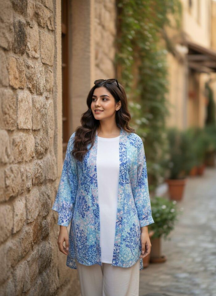 Upper Gown Style Co-Ord Set Blue - Image 1