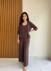 Jacket Style Co-Ord Set Dress Brown