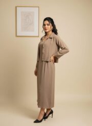 Jacket Style Layered Dress Pastel Brown - Image 3