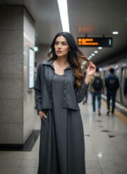 Jacket Style Layered Dress Charcoal Black - Image 2