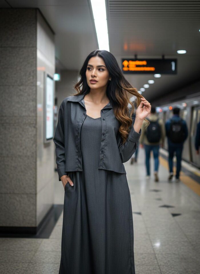Jacket Style Layered Dress Charcoal Black - Image 2