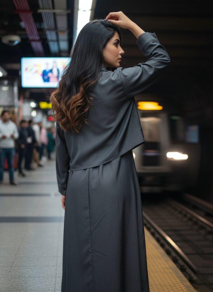 Jacket Style Layered Dress Charcoal Black - Image 3