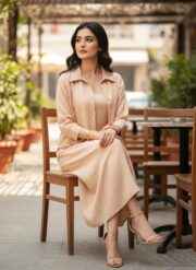 Jacket Style Layered Dress Light Beige