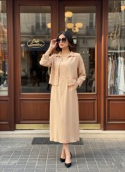Jacket Style Layered Dress Light Beige - Image 2