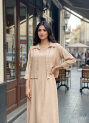 Jacket Style Layered Dress Light Beige - Image 3