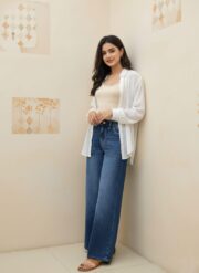 Wide Leg Jeans & White Silk Shirt