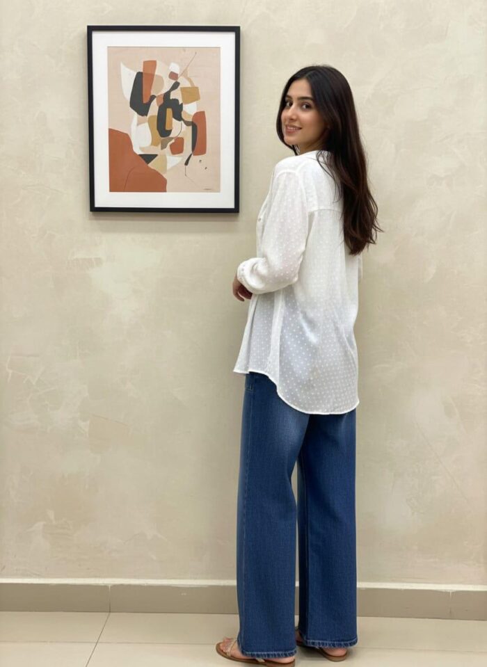 Wide Leg Jeans & White Silk Shirt - Image 2